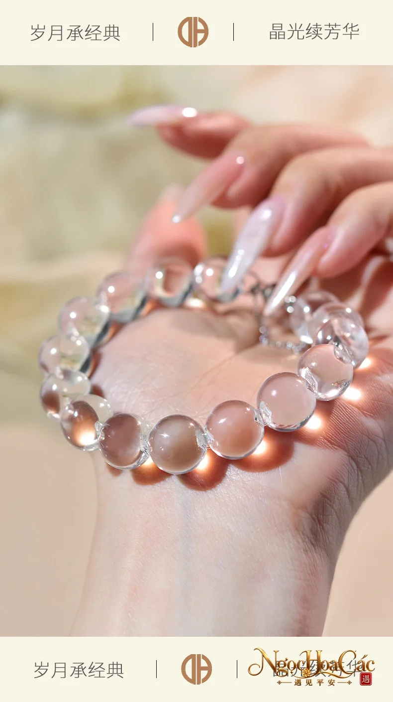 Vòng tay thạch anh trắng hạt lỗ mũi trâu Đông Hải