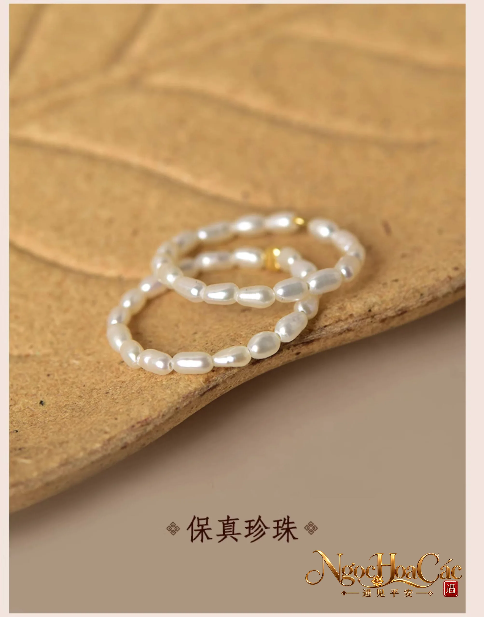 Nhẫn ngọc trai nước ngọt hạt gạo 2mm Đông Hải