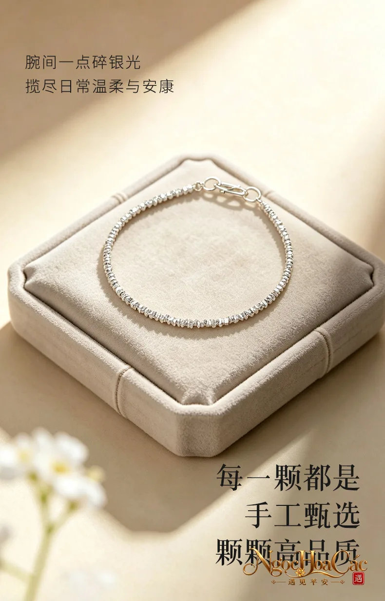 Vòng tay bạc 925 bạc vụn vuông Đông Hải