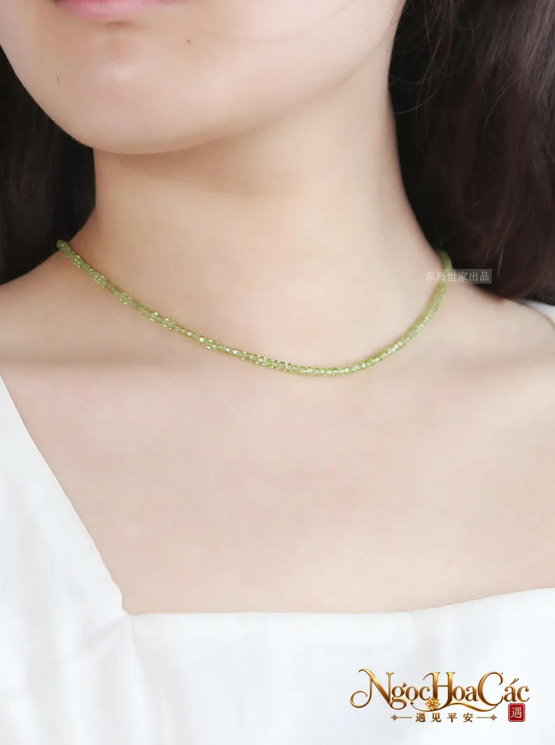 Dây chuyền peridot hạt vuông 2mm Đông Hải