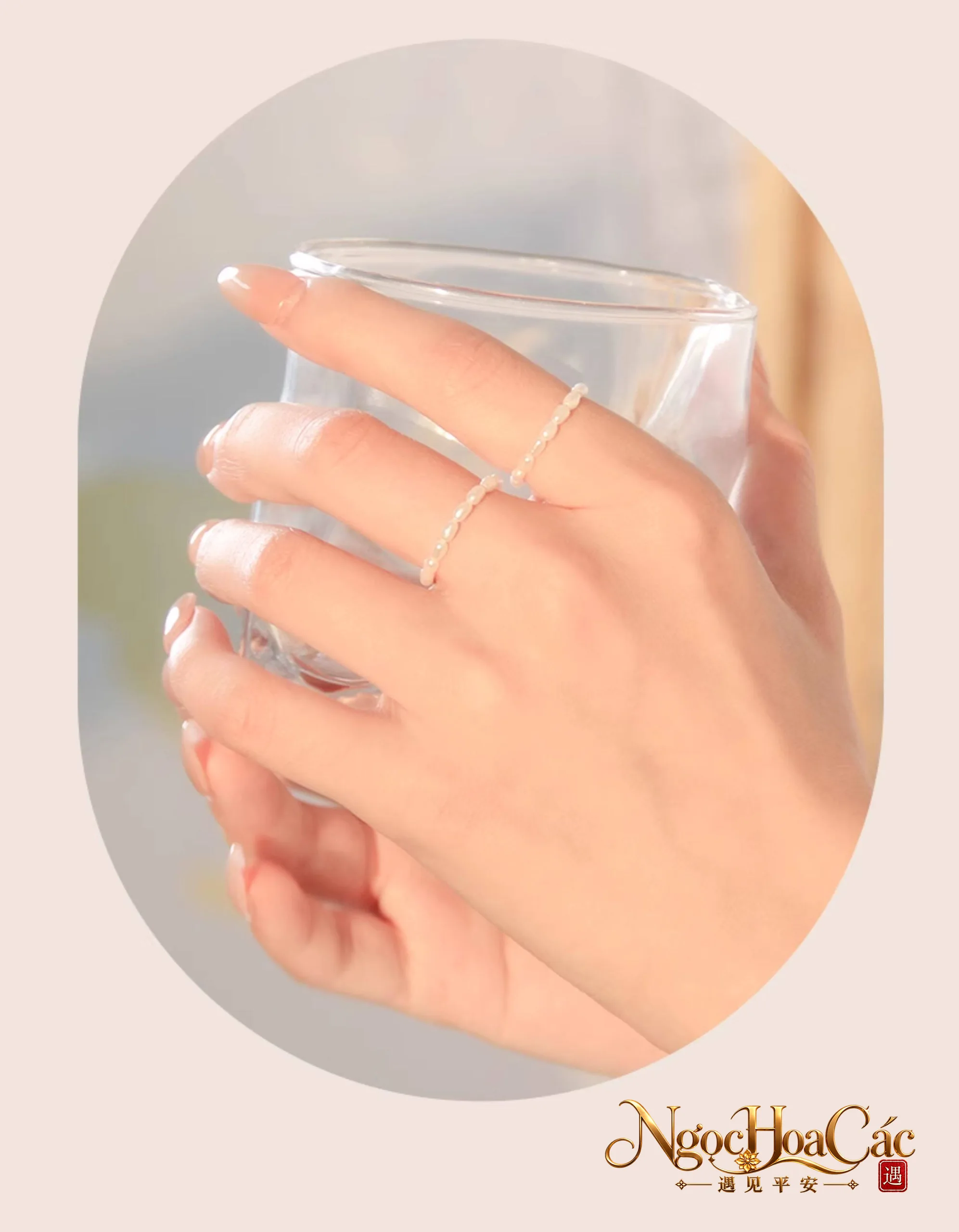 Nhẫn ngọc trai nước ngọt hạt gạo 2mm Đông Hải