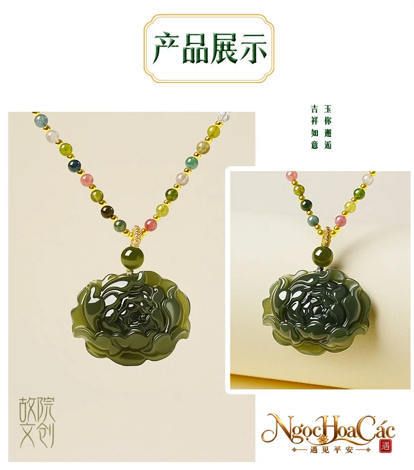 Mặt dây ngọc Hòa Điền hoa sen Khỉ La Hương Cung Lý