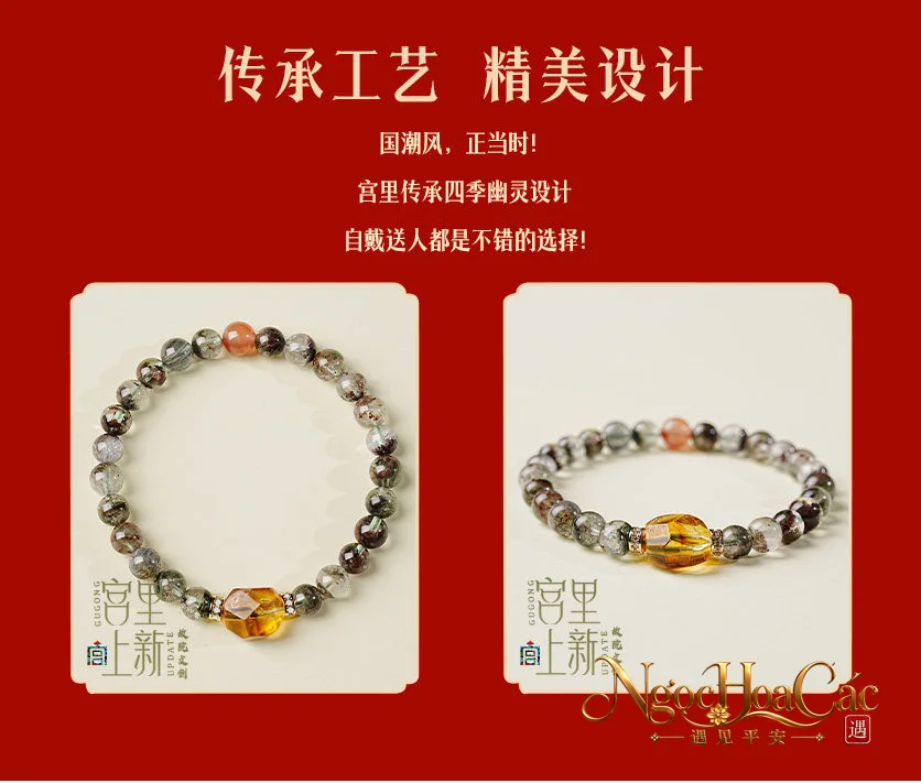 Vòng tay thạch anh ưu linh tứ quý Tụ Lộc Cung Lý