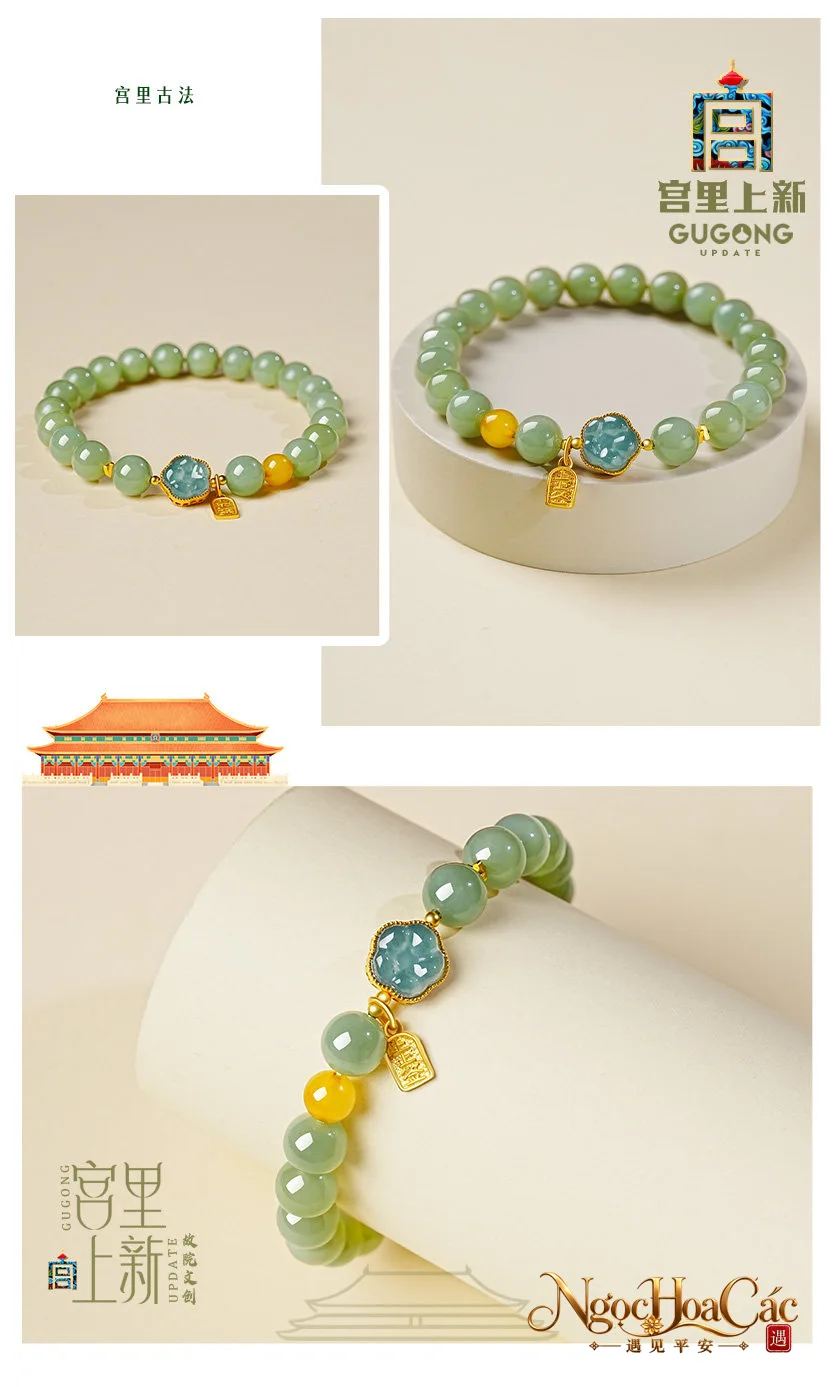 Vòng tay ngọc Hòa Điền charm cát tường Cung Lý