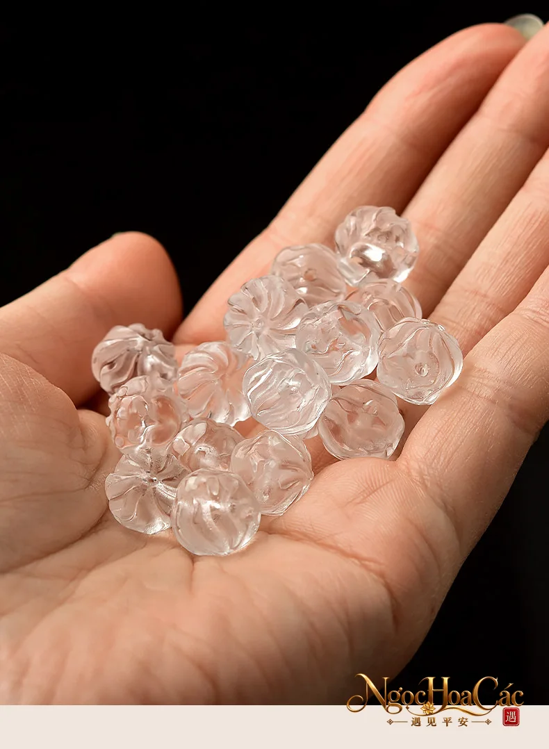 Hạt thạch anh trắng khắc cửu vĩ hồ & hạt tròn rời Đông Hải