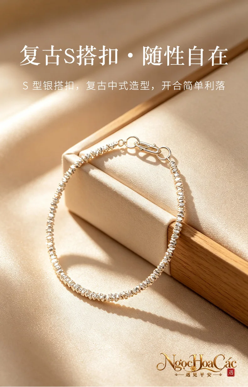 Vòng tay bạc 925 bạc vụn vuông Đông Hải