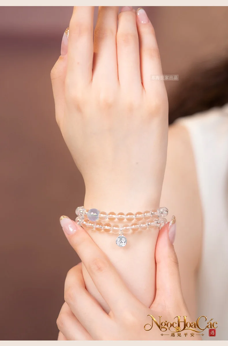 Vòng tay thạch anh trắng quấn nhiều vòng Đông Hải