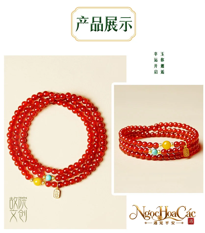 Vòng tay mã não đỏ băng Hồng Phúc Cát Tường Cung Lý