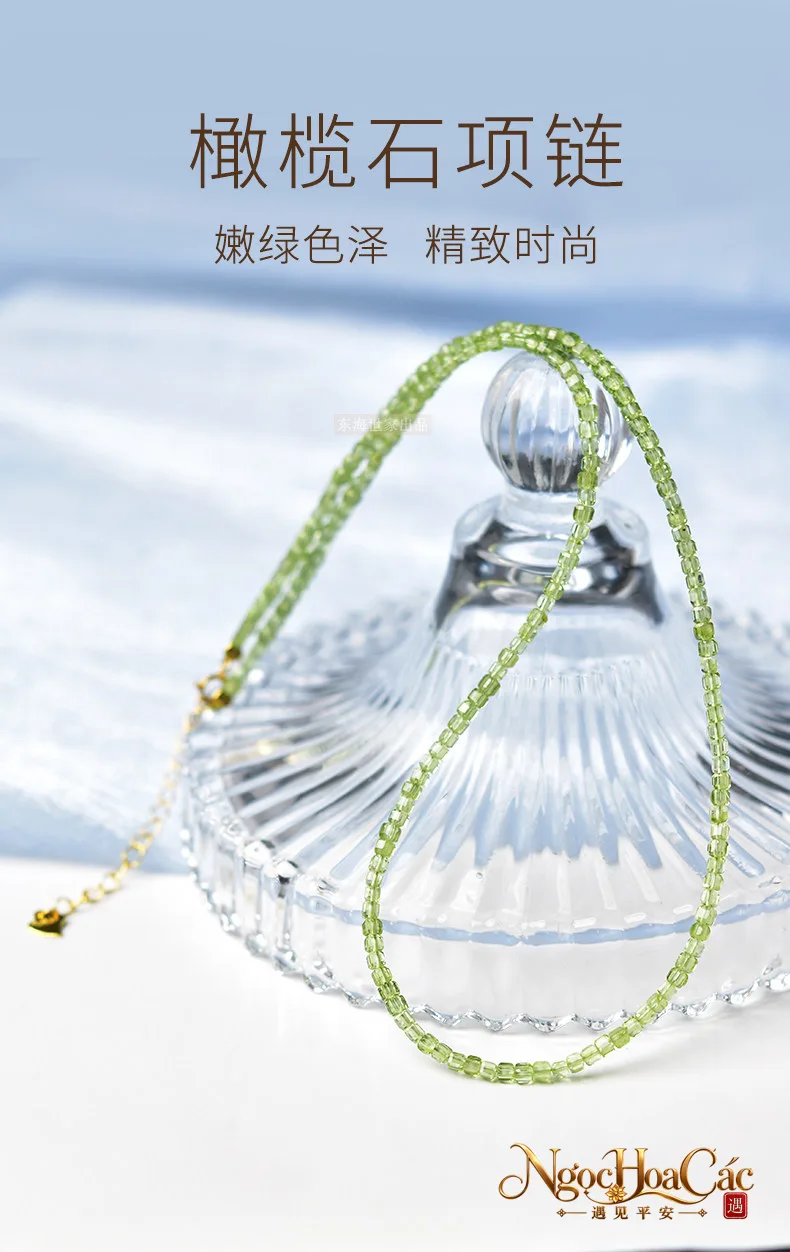 Dây chuyền peridot hạt vuông 2mm Đông Hải