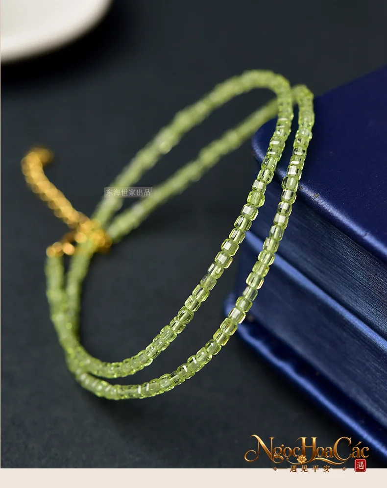 Dây chuyền peridot hạt vuông 2mm Đông Hải