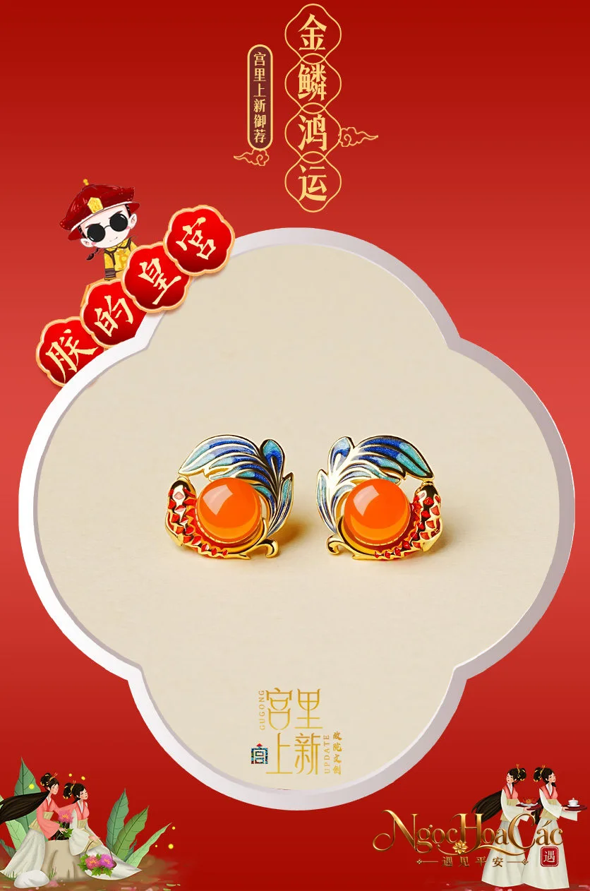 Bông tai cá chép Kim Lân nam hồng Cung Lý