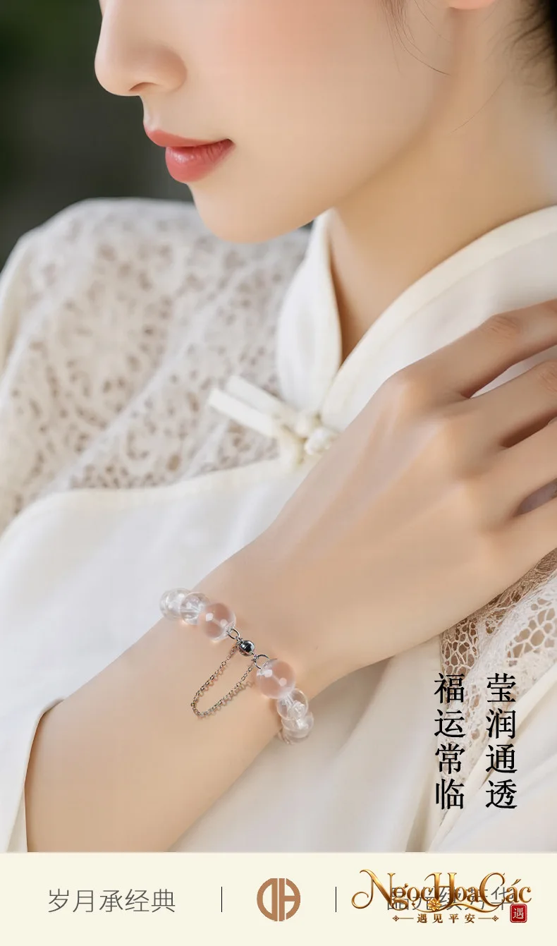 Vòng tay thạch anh trắng hạt lỗ mũi trâu Đông Hải