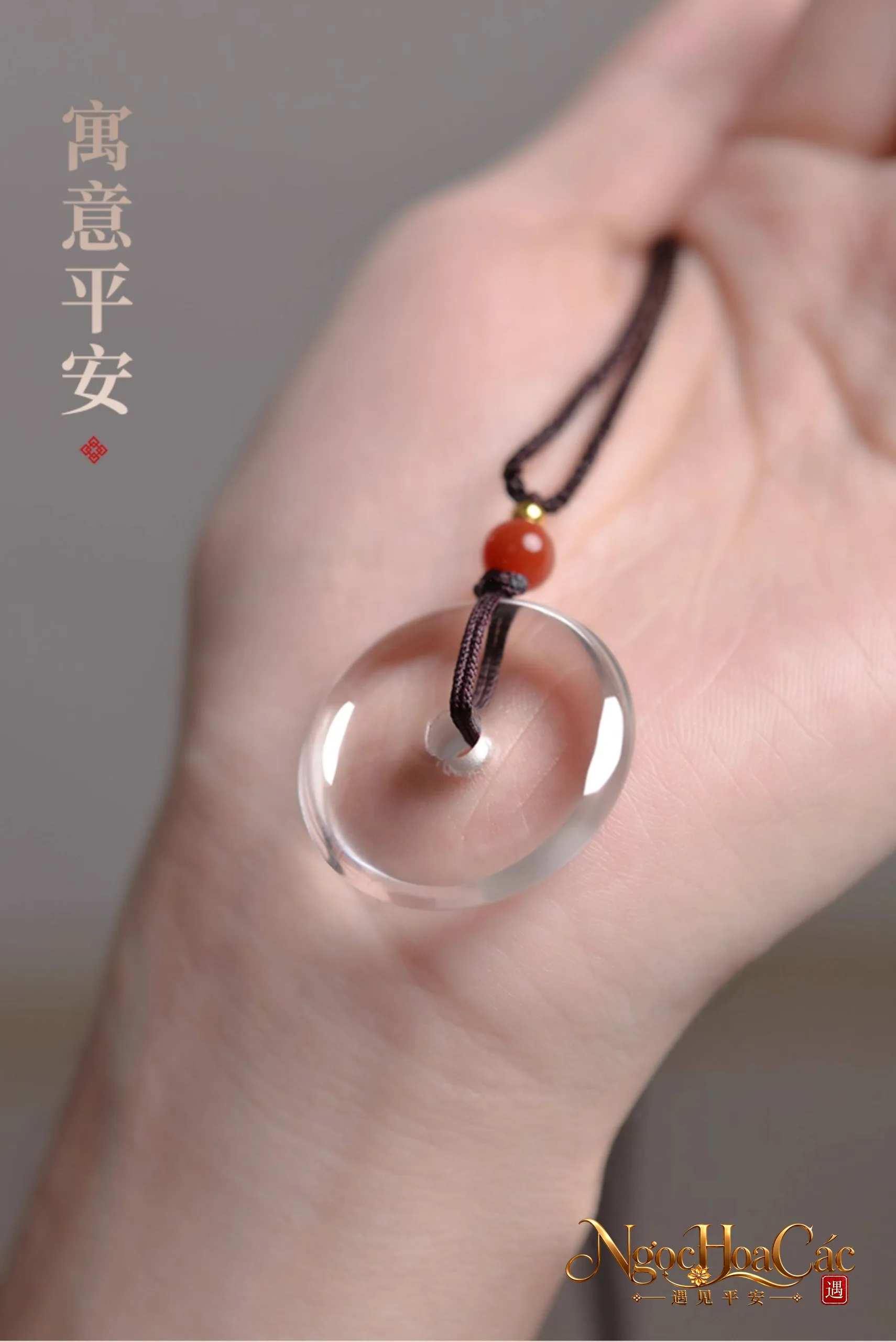 Mặt dây khấu bình an & dây chuyền thạch anh trắng Đông Hải