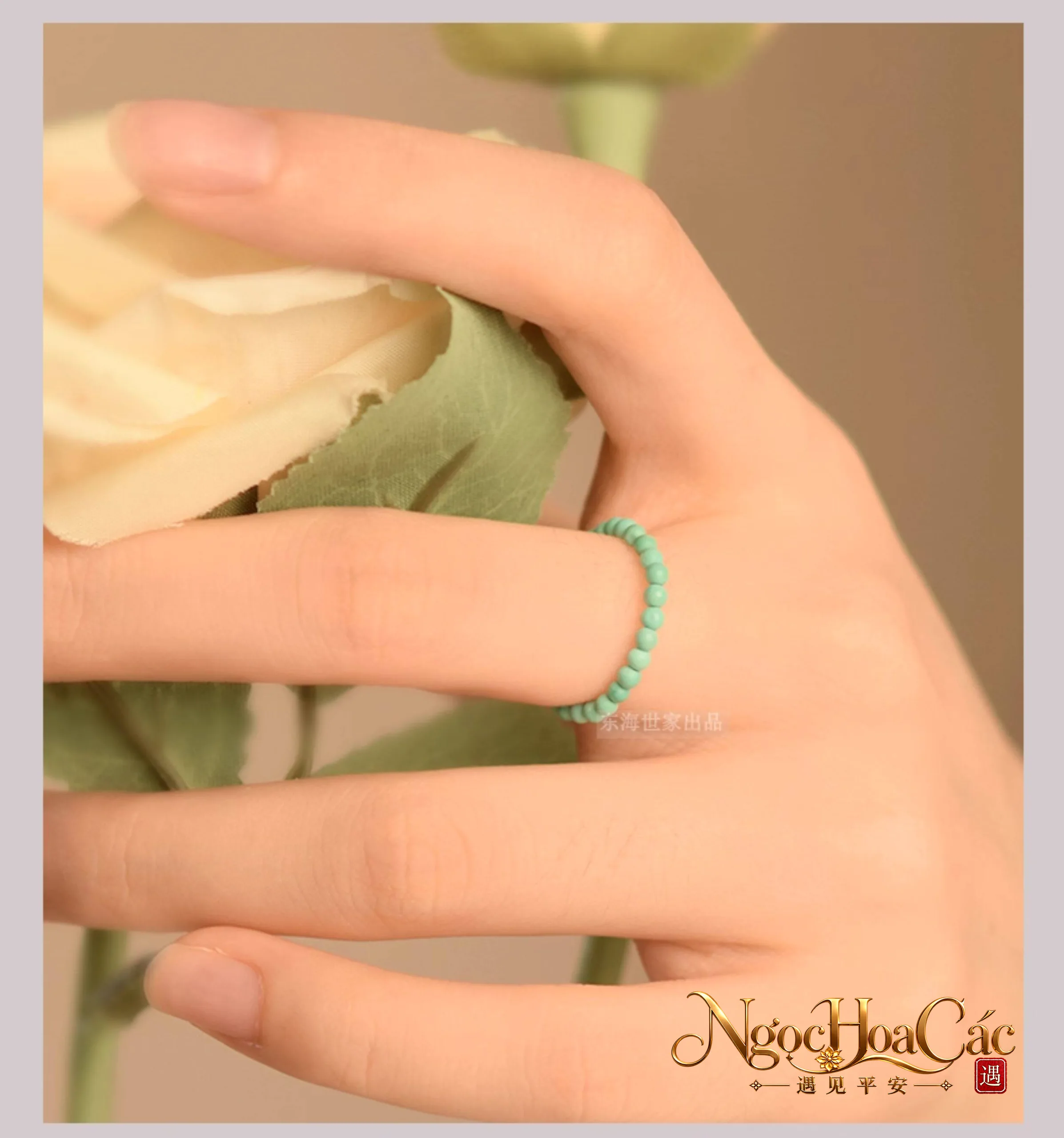 Nhẫn hạt ngọc lam nguyên khoáng Đông Hải