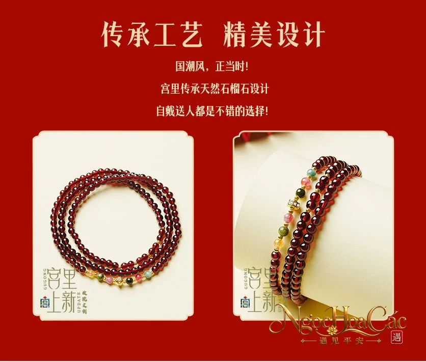 Vòng tay garnet quấn 3 vòng Tụ Phúc Cung Lý