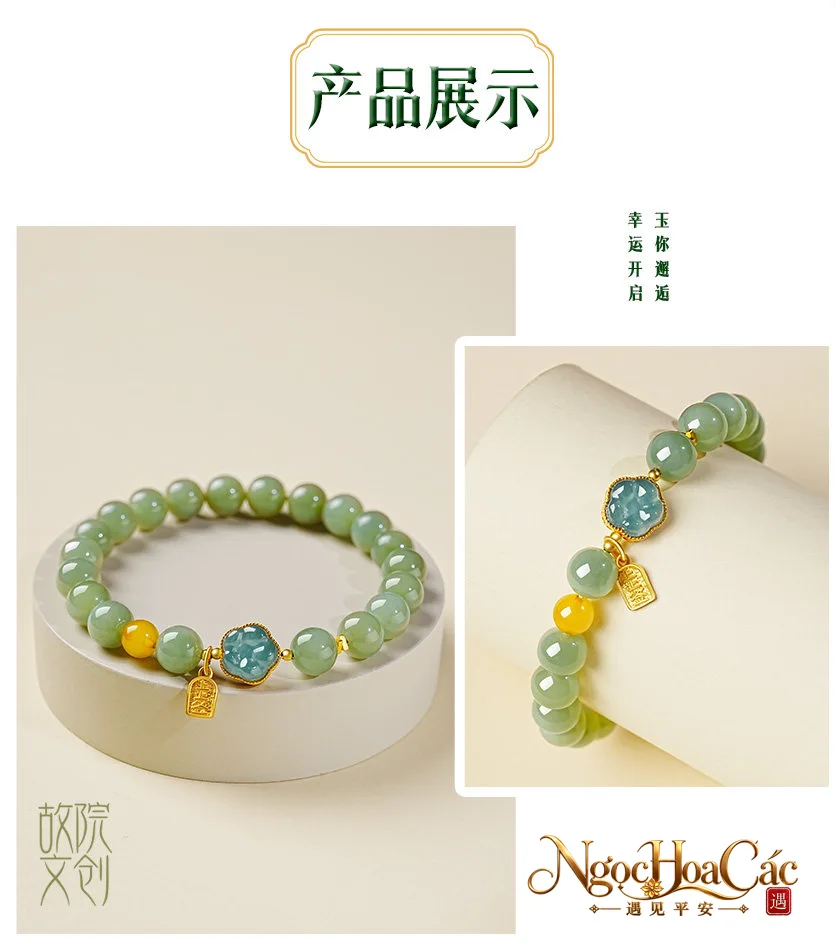 Vòng tay ngọc Hòa Điền charm cát tường Cung Lý