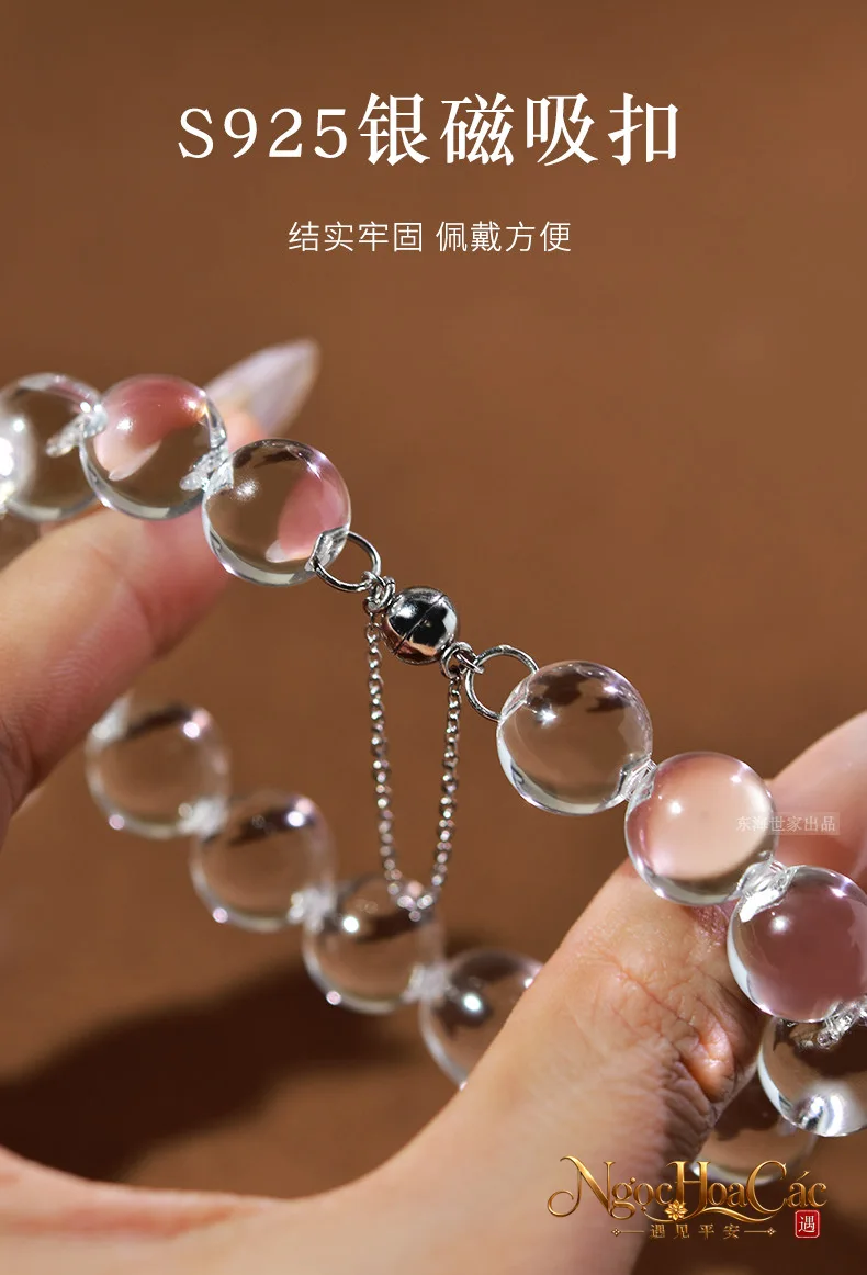 Vòng tay thạch anh trắng hạt lỗ mũi trâu Đông Hải