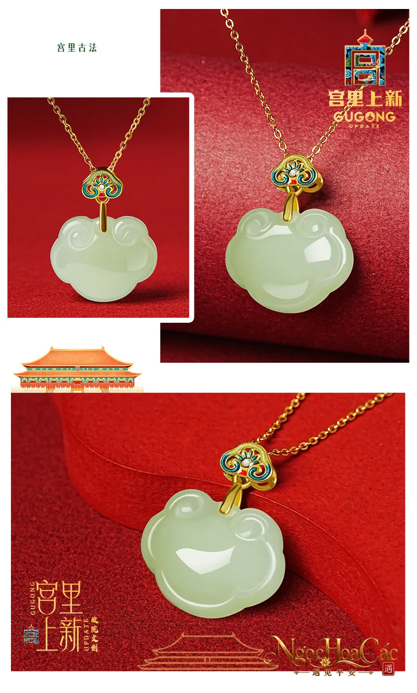 Mặt dây khóa bình an ngọc Hòa Điền Như Ý Tường Vân Cung Lý