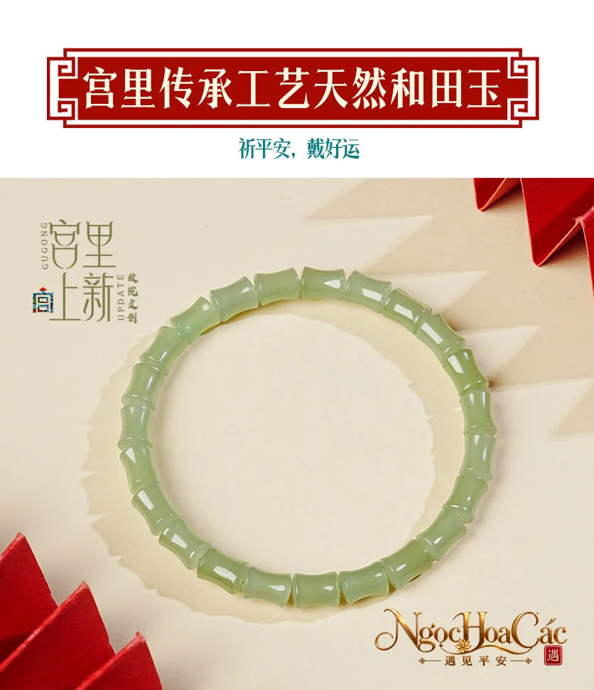 Vòng tay ngọc Hòa Điền trúc Bình An Phú Trúc Cung Lý