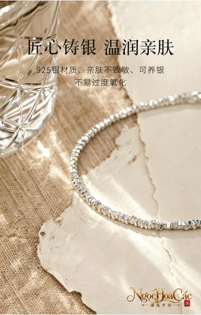 Vòng tay bạc 925 bạc vụn vuông Đông Hải