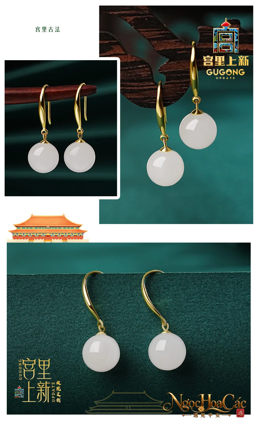 Bông tai ngọc Hòa Điền Kiểu Nguyệt Cung Lý
