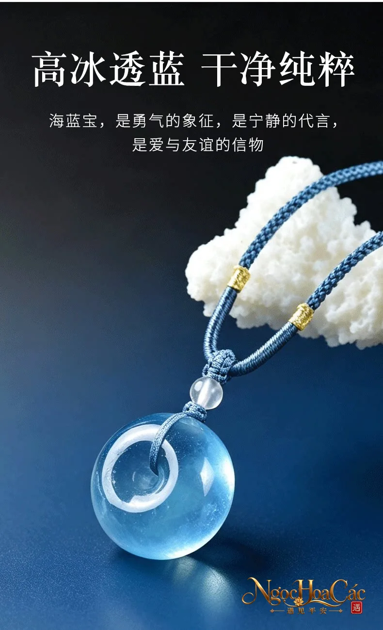 Mặt dây Aquamarine khấu bình an Đông Hải