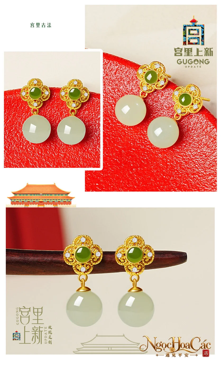 Bông tai ngọc Hòa Điền Thanh Y Cung Lý