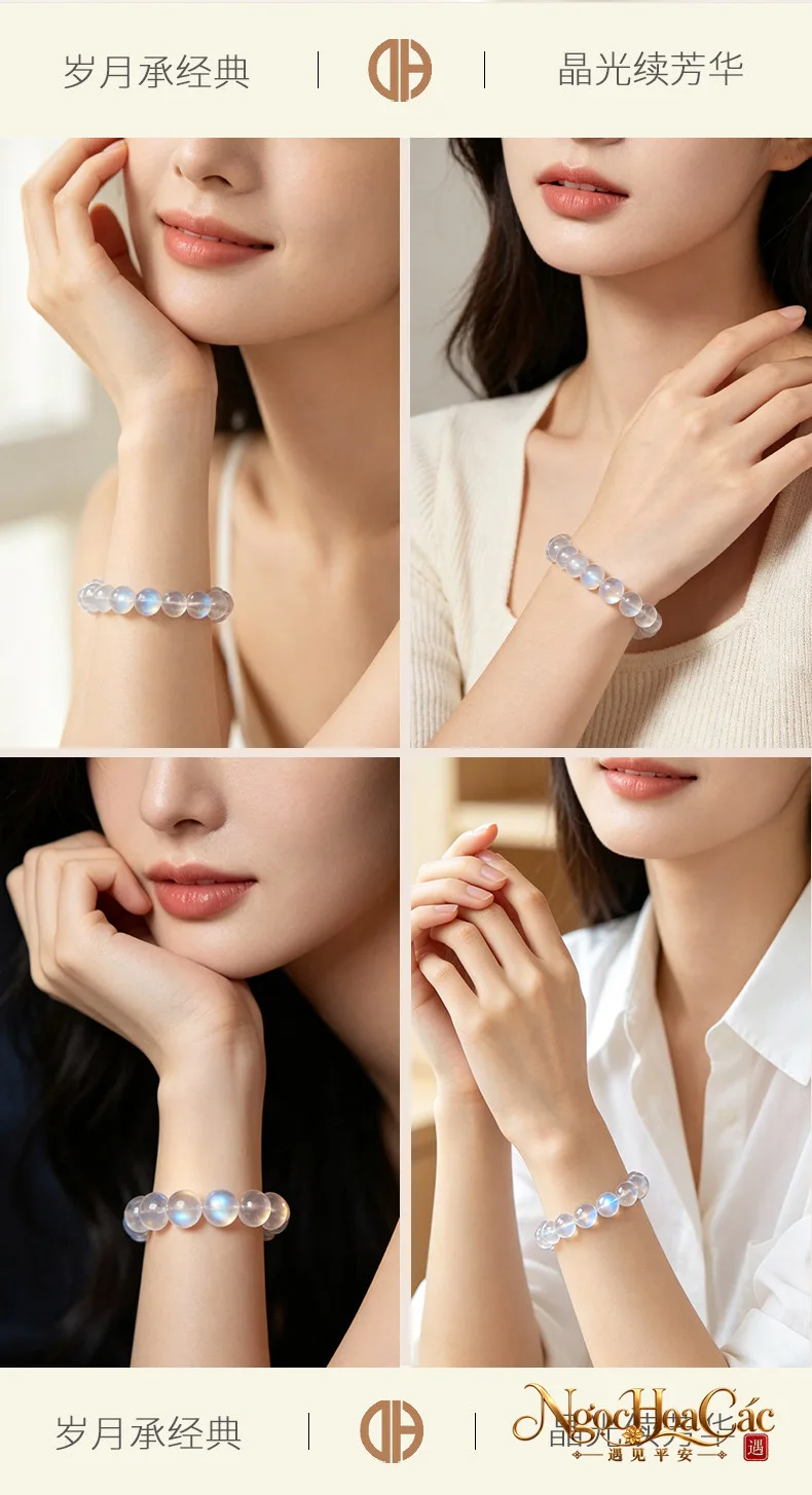 Vòng tay đá mặt trăng (Moonstone) tự nhiên Đông Hải