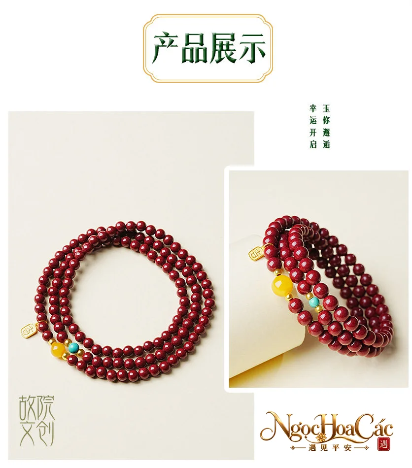 Vòng tay chu sa Hồng Phúc Cát Vận Cung Lý