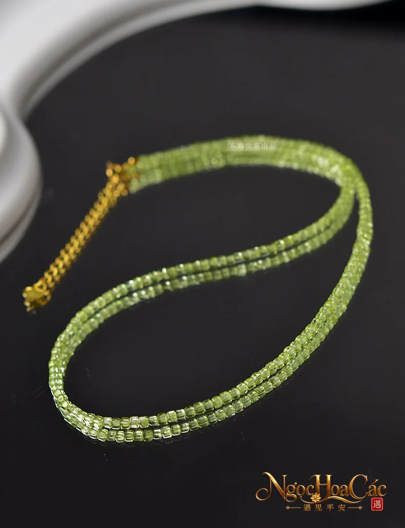Dây chuyền peridot hạt vuông 2mm Đông Hải