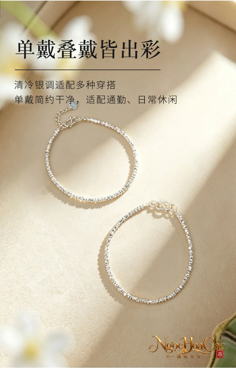 Vòng tay bạc 925 bạc vụn vuông Đông Hải