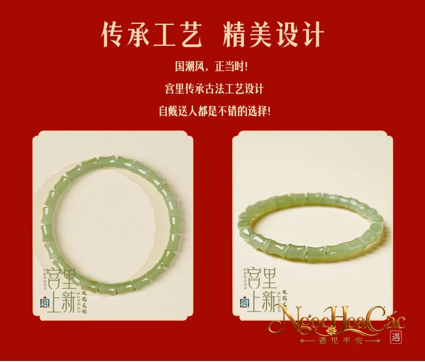 Vòng tay ngọc Hòa Điền trúc Bình An Phú Trúc Cung Lý
