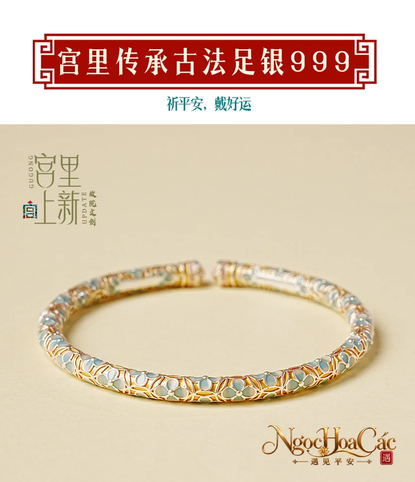 Vòng tay bạc 999 tráng men hoa Cung Lý