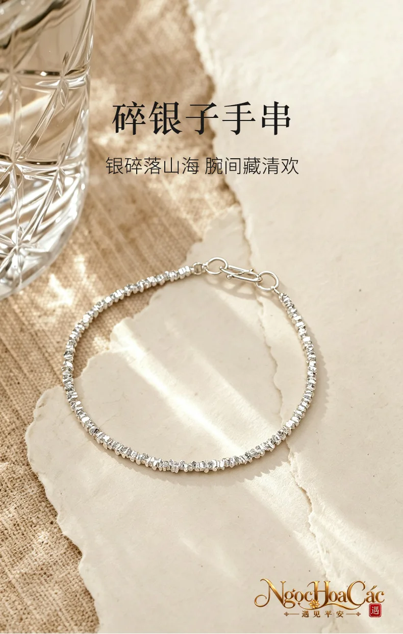 Vòng tay bạc 925 bạc vụn vuông Đông Hải