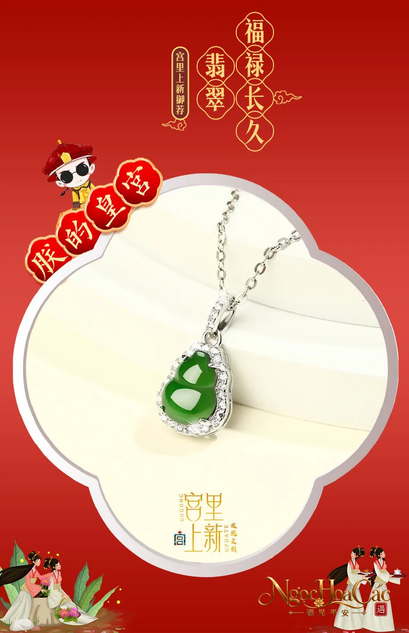 Mặt dây phỉ thúy hồ lô Phúc Lộc Trường Cửu Cung Lý