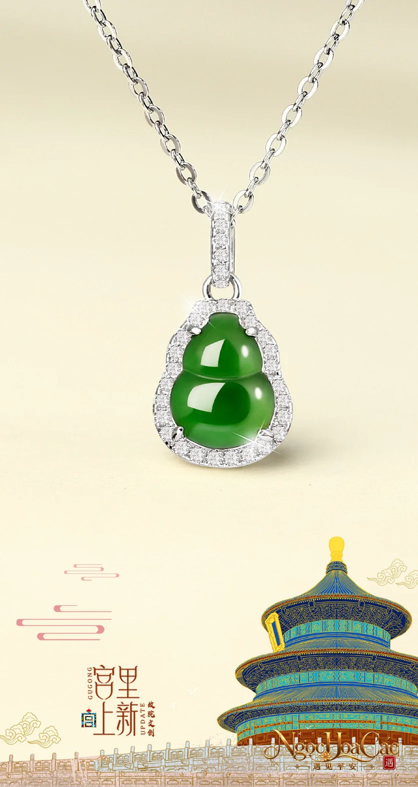 Mặt dây phỉ thúy hồ lô Phúc Lộc Trường Cửu Cung Lý