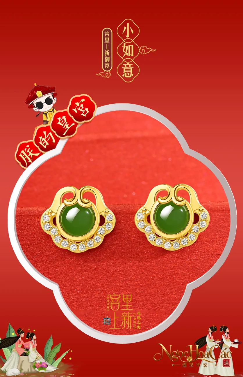 Bông tai Tiểu Như Ý đá quý nhiều màu Cung Lý