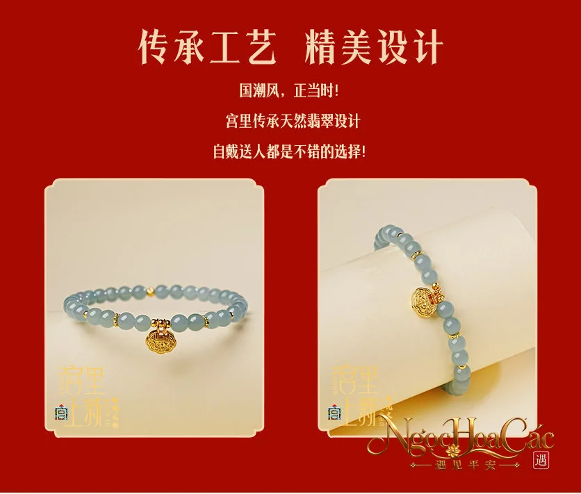 Vòng tay phỉ thúy băng chủng Phúc Tỏa Trường Thanh nhiều mẫu Cung Lý