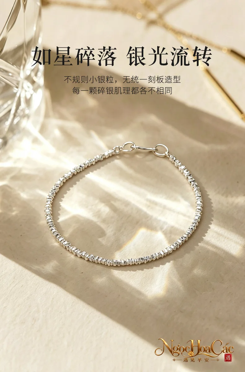 Vòng tay bạc 925 bạc vụn vuông Đông Hải
