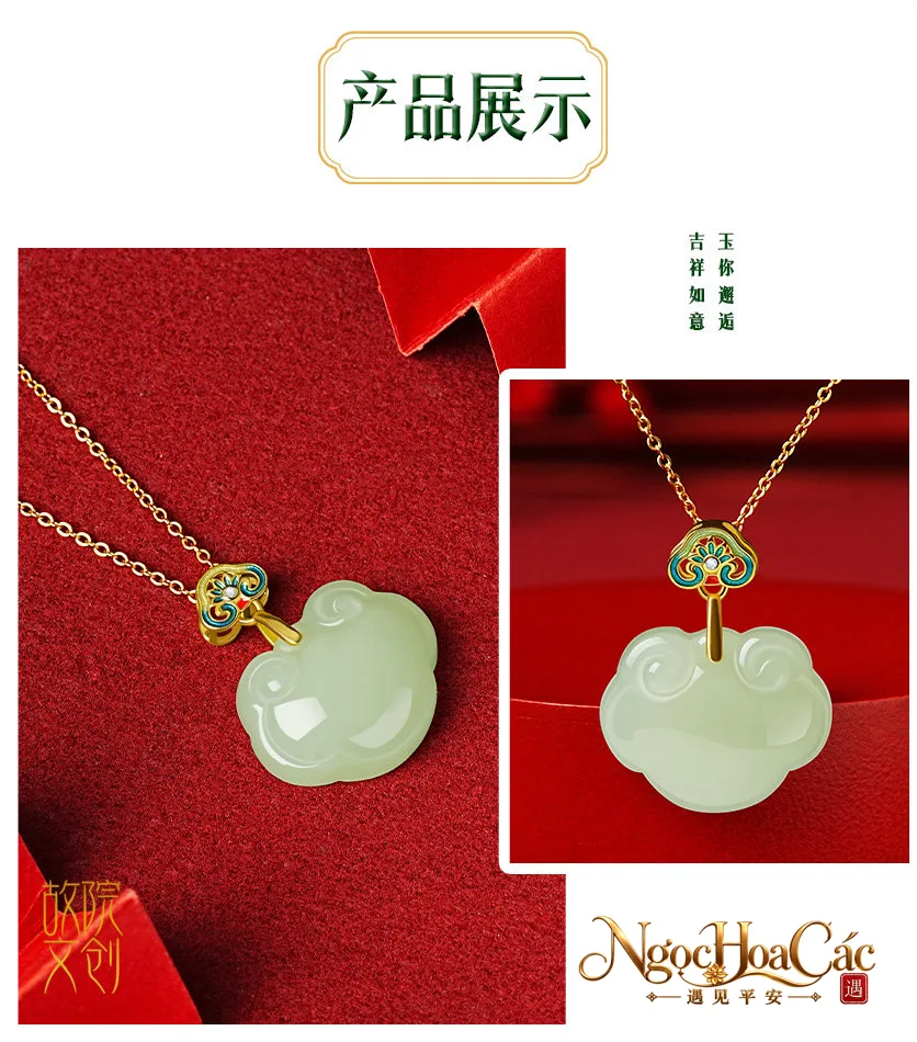 Mặt dây khóa bình an ngọc Hòa Điền Như Ý Tường Vân Cung Lý