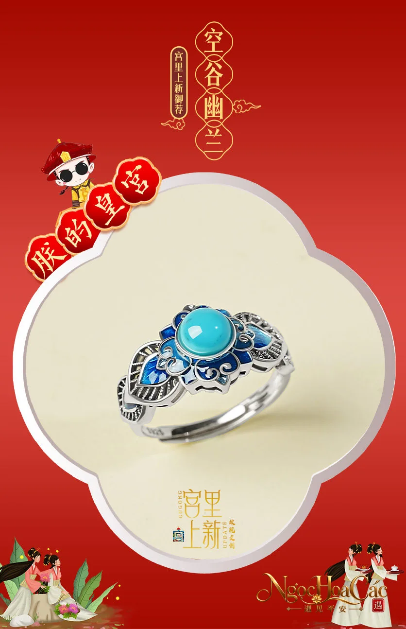 Nhẫn bạc ngọc lam Không Cốc U Lan Cung Lý