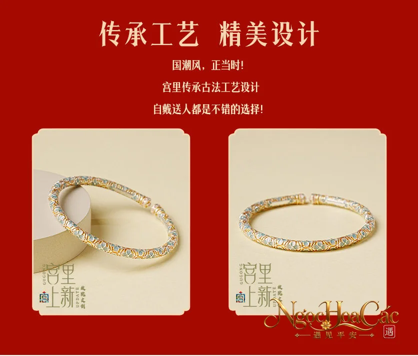 Vòng tay bạc 999 tráng men hoa Cung Lý